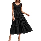 Okiwam Womens Summer Dresses 2026 Sleeveless Tie Strap Maxi Long Flowy Beach Sundresses Boho Swiss Dot Spring Wedding Dress