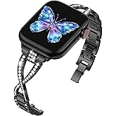 Odbeai Stylish Diamond Metal Band Compatible with Apple Watch Bands for Women 40mm 38mm 41mm 42mm 44mm 45mm 46mm 49mm,Cute Dressy X-Shaped Black Bracelet for iWatch Bands Series SE 11 10 9-1 Ultra