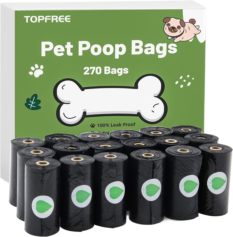 Topfree 270 Poo Bags Extra Thick Leak-Proof Degradable 18 rolls