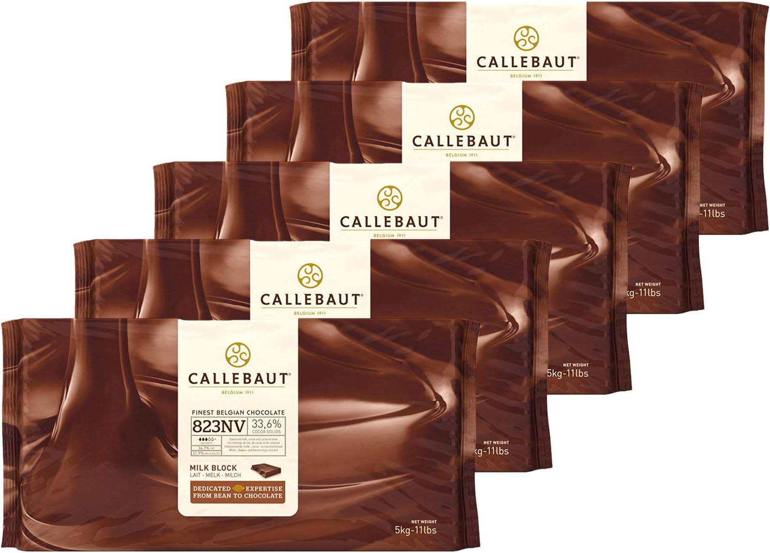 Cacaoholic - Callebaut Milk Chocolate Couverture | Recipe 823NV-132 | Cacaoholic Block Breaker Tool | Five Pack - 11 Pound Block Each