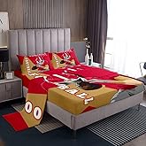 Feelyou Football Bed Sheets Set Queen Size Football Player Fitted Sheet with 16 Inch Deep Pockets Rugby Sports Bedding Set