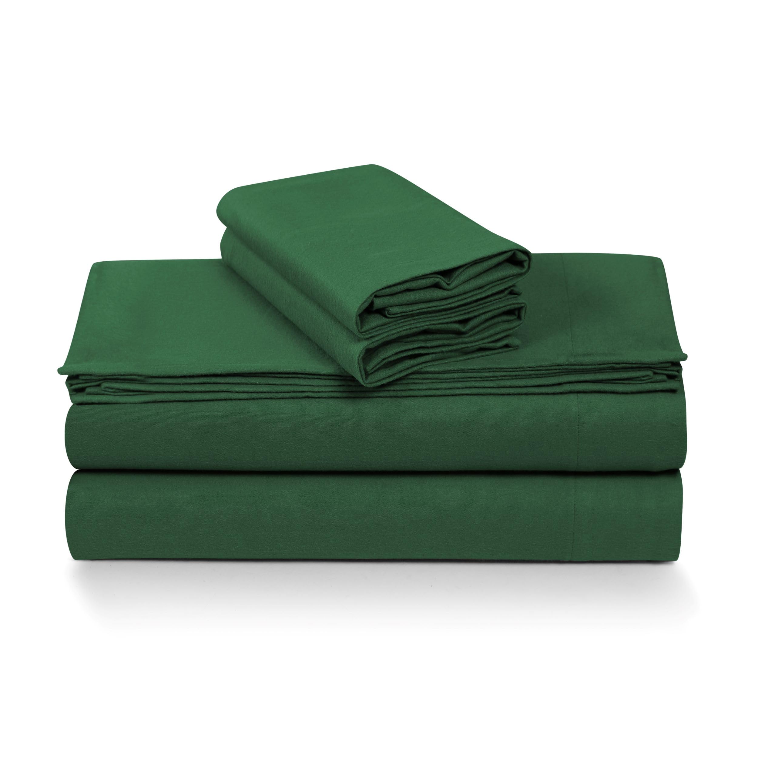 Tribeca Living 100% Cotton Flannel Sheet Set - 3 Piece Deep Pocket Flannel Sheets for Twin XL Size Beds - 200 GSM German Mill Crafted Heavyweight Warmth in Emerald Green Image