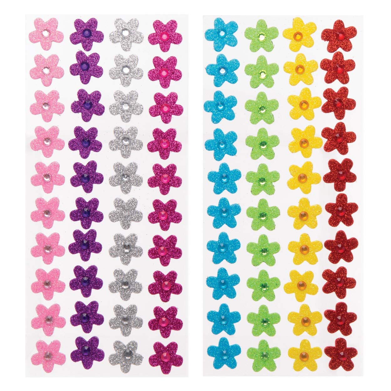 Baker Ross AW242 Flower Gem Foam Stickers for Kids' Crafts and Art Projects, Cards, Party Bags, and Decorations (Pack of 80)