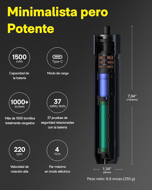 Juego de Destornillador Eléctrico 3.6V Inalámbrico, 4 N.m de Par