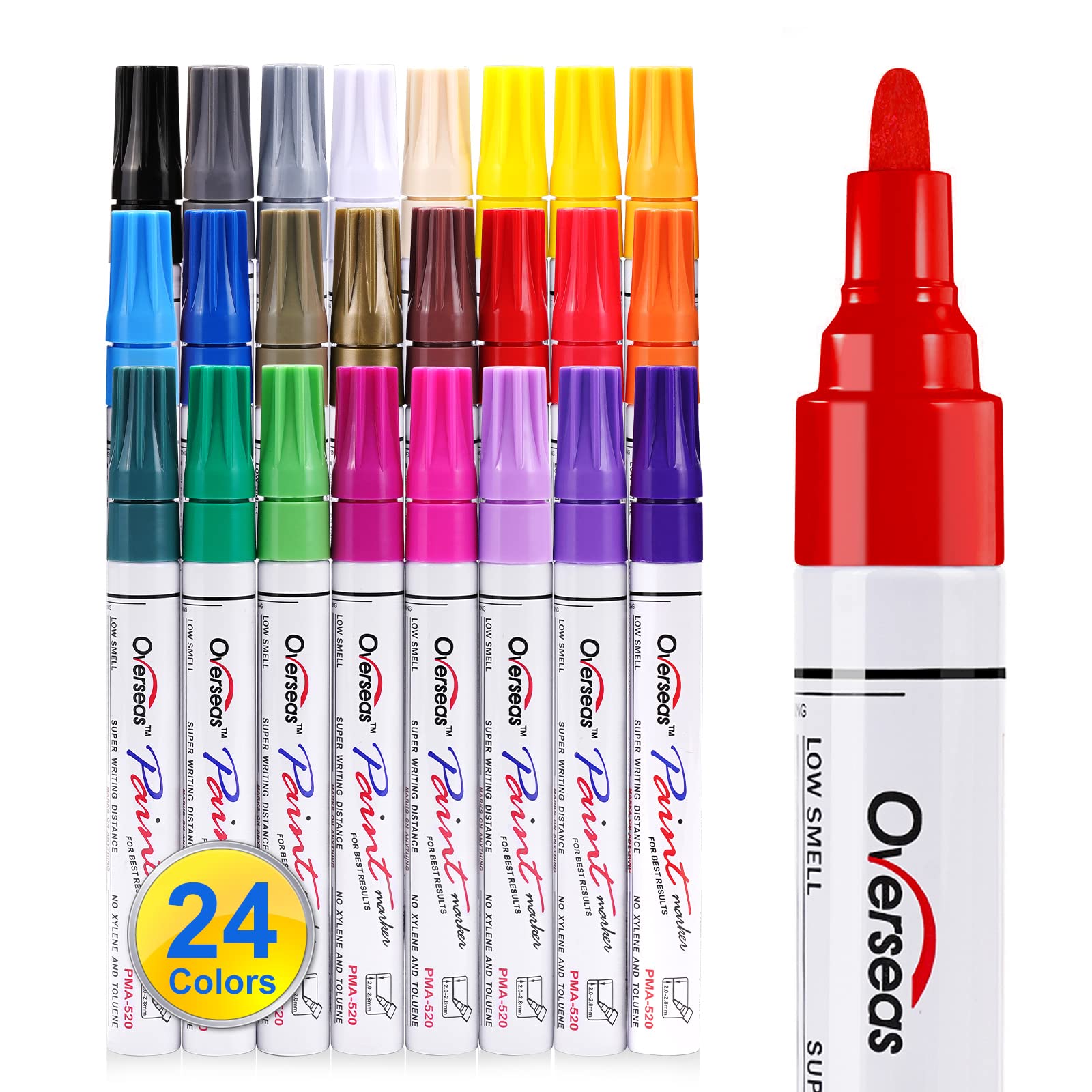 Photo 1 of Paint Marker Pens - 24 Color Permanent Oil Based Markers, Medium Tip, Quick Dry and Waterproof Assorted Color Paint Pens for Metal, Wood, Plastic, Stone, Mugs, Canvas, Glass, Art Craft