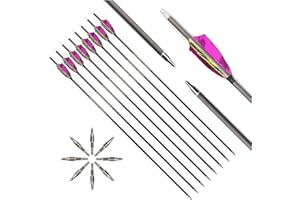 ACCMOS 6/12pc Custom Length Feathered Carbon Arrows 300 350 400 500 600 700 800 Spine Removable Tips 3" Turkey Feather Targeting Hunting Arrow for Traditional Bow Long-Bow Recurve Bow Compound Bow