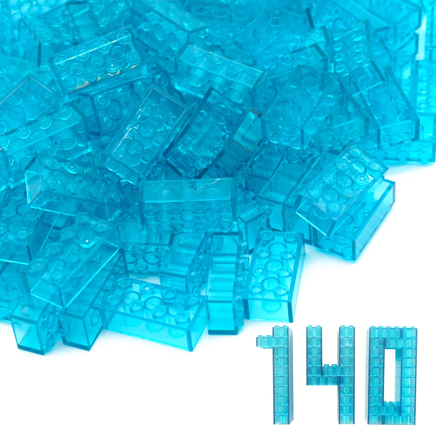 WYSWYG Building Bricks 2x4 Stud 140 Pcs, Classic Building Blocks, Building Bricks Only Compatible with Most Major Brands,Transparent Blue