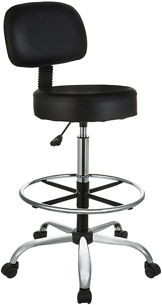 AmazonBasics Height Adjustable Office/Bar/Kitchen Stool with Back Cushion and Adjustable Foot Rest, Black