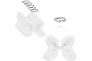 Darware Angel Wings and Halo Sets; Dress up Costumes for Christmas Pageants, Halloween, Creative Play and More White, Silver