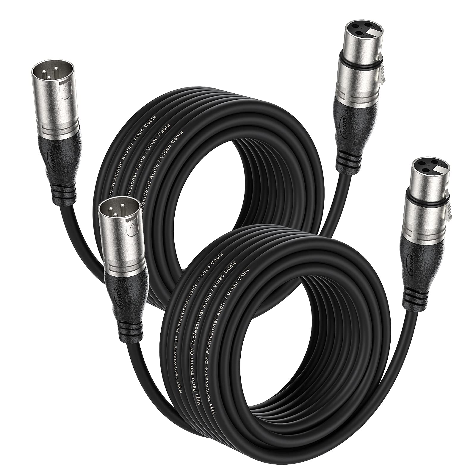 EBXYA XLR Microphone Cable - 10M/30FT 2 Packs - 3 Pin Balanced XLR Male to Female Stage Patch Cable for Microphone Audio Mixer
