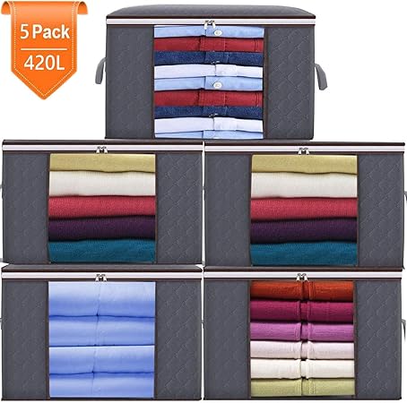 Juego de 5 Bolsas de Almacenaje Plegable Caja de Tela de Fibra de