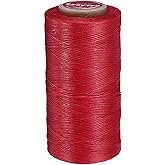uxcell Flat Leather Sewing Waxed Thread, 270m / 295 Yards Polyester Wax String, 150D Wax Stitching Cord for Leather Crafts, Bookbinding, Bracelets Braided, Red