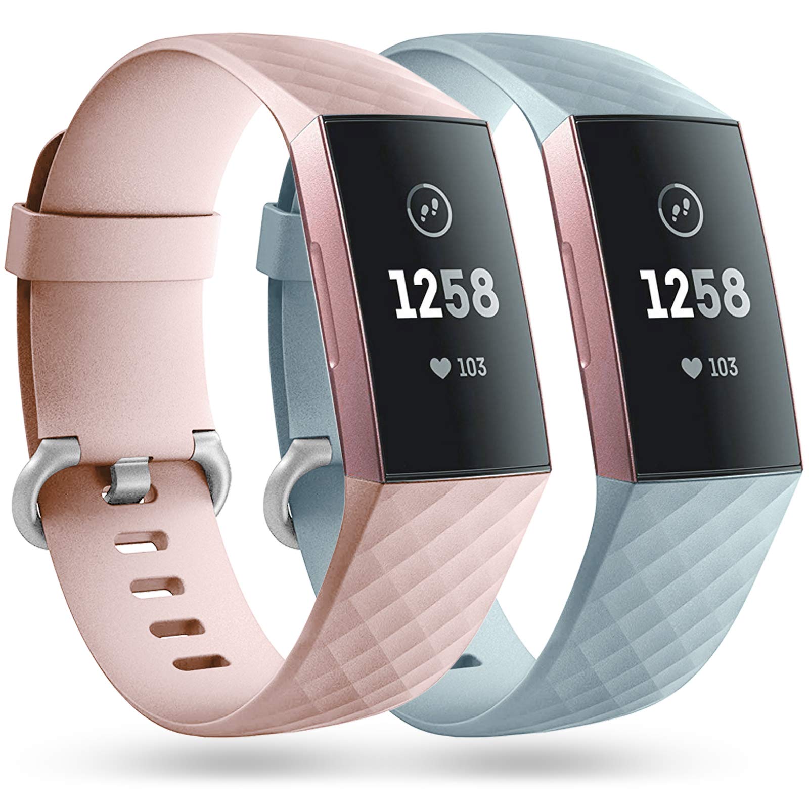 Faliogo 2 Pack Replacement Bands Compatible with Fitbit Charge 3 Bracelet/Fitbit Charge 4 Bracelet, Classic Sport Bands for Women Men, Small, Pink/Mint โ image 1