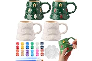 Zubebe 4 Sets Christmas Paint Your Own Mugs Craft Kit, Xmas Ceramic to Paint, Christmas Tree DIY Mugs for Adults, Festive Coffee Tea Cup for Adults with Painting Set for Xmas Craft Family Gift