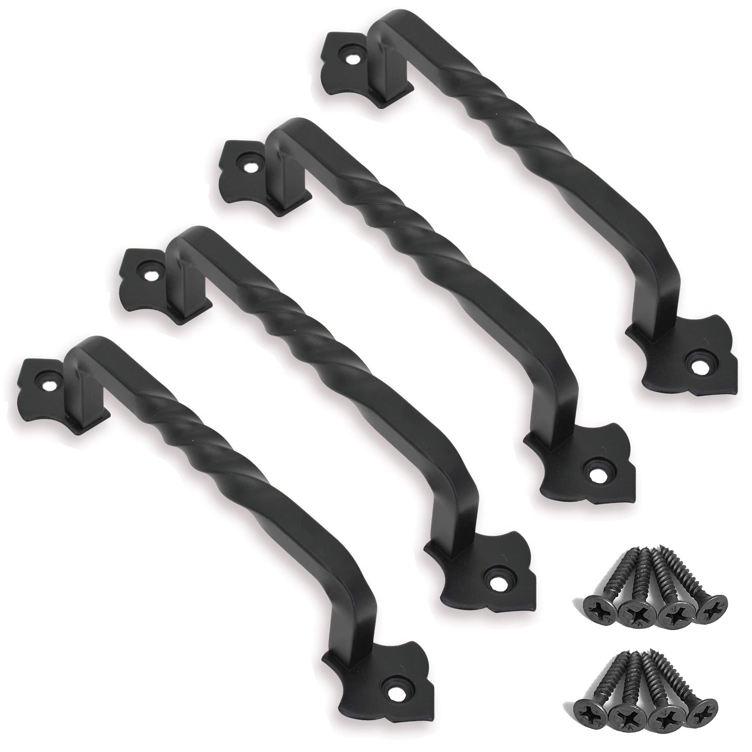OUVIN 4 Pack Vintage Barn Door Handle Black Gate Handles for Wooden Gates with Screws Hardware for Wooden Garden Shed Cabinet Door (160mm/6inch)
