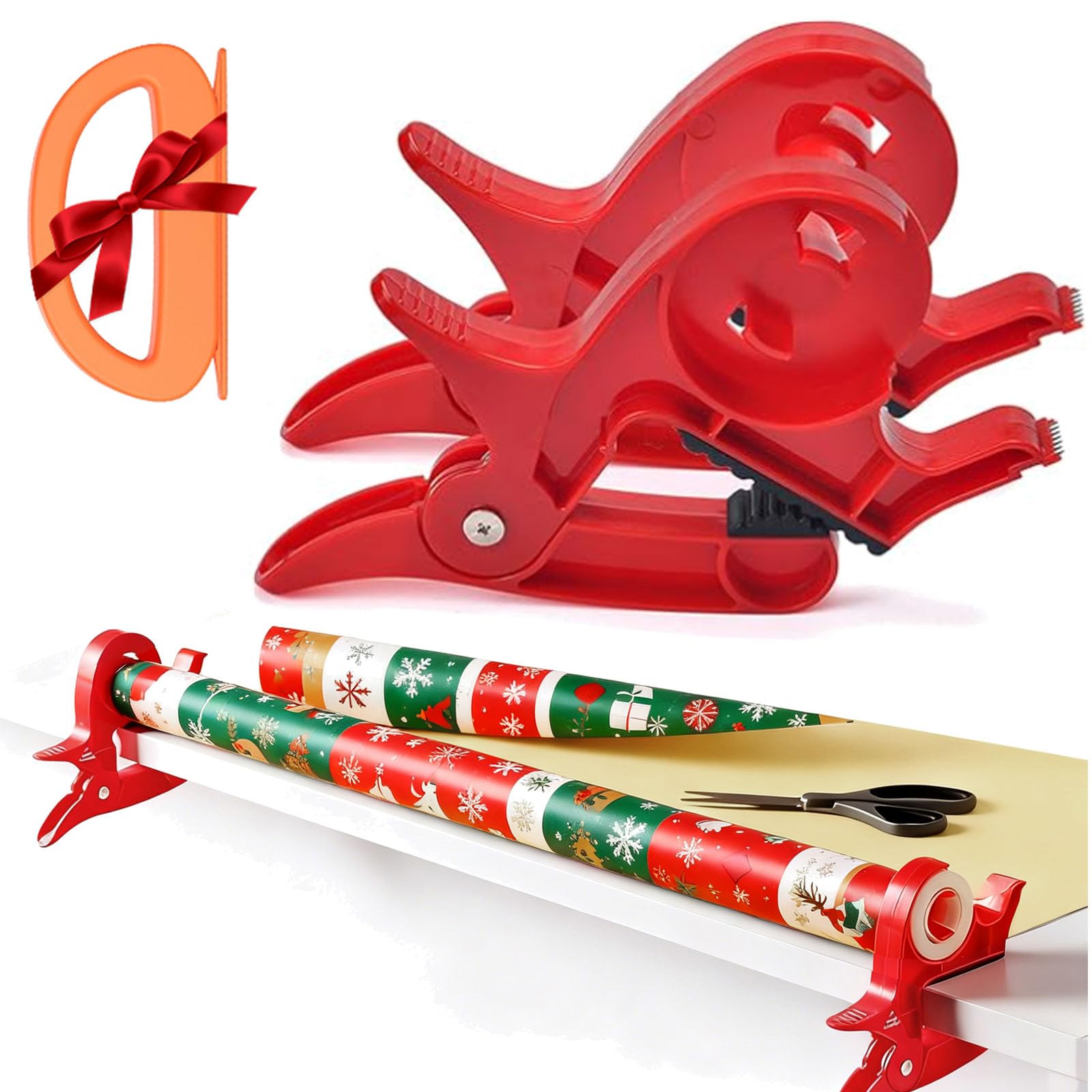 3Pcs Wrapping Paper Cutter, Tape Dispenser for Gift Wrapping with Wrap Cutter, Wrapping Paper Holder, Gift Wrap Clamp for Christmas Birthdays Gifts Packaging