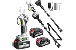 FAILENFEIVP Electric Pruning Shears with Pole 1.4-2.0 Cutting Diameter & 2-IN-1 Electric Pole Pruner,2PCS 3.0Ah Batteries,Brushiless Motor,4 Modes Adjustable Branches Cutter for Flower, Tree Trimming(Gray)