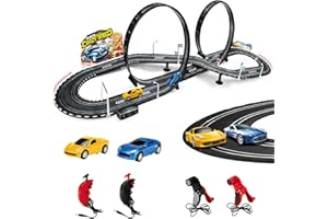 Hitish Electric Slot Car Race Track Sets with 2 Cars, 1:20 Scale Dual Racing Game, 2 Circular Overpass Track, 2 Electric & 2 Hand Speed Controllers, Gifts Toys for Boys Kids Ages 6 Years and Up