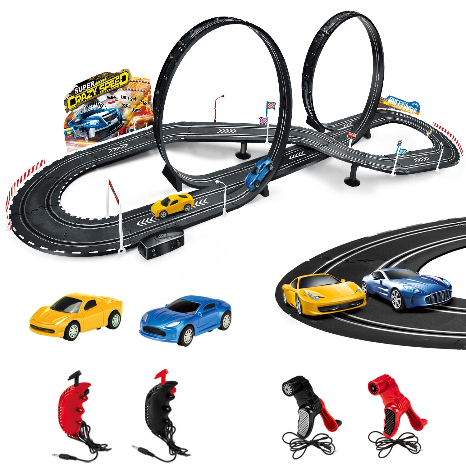 Photo 1 of Hitish Electric Slot Car Race Track Sets with 2 Cars, 1:20 Scale Dual Racing Game, 2 Circular Overpass Track, 2 Electric & 2 Hand Speed Controllers, Gifts Toys for Boys Kids Ages 6 Years and Up
