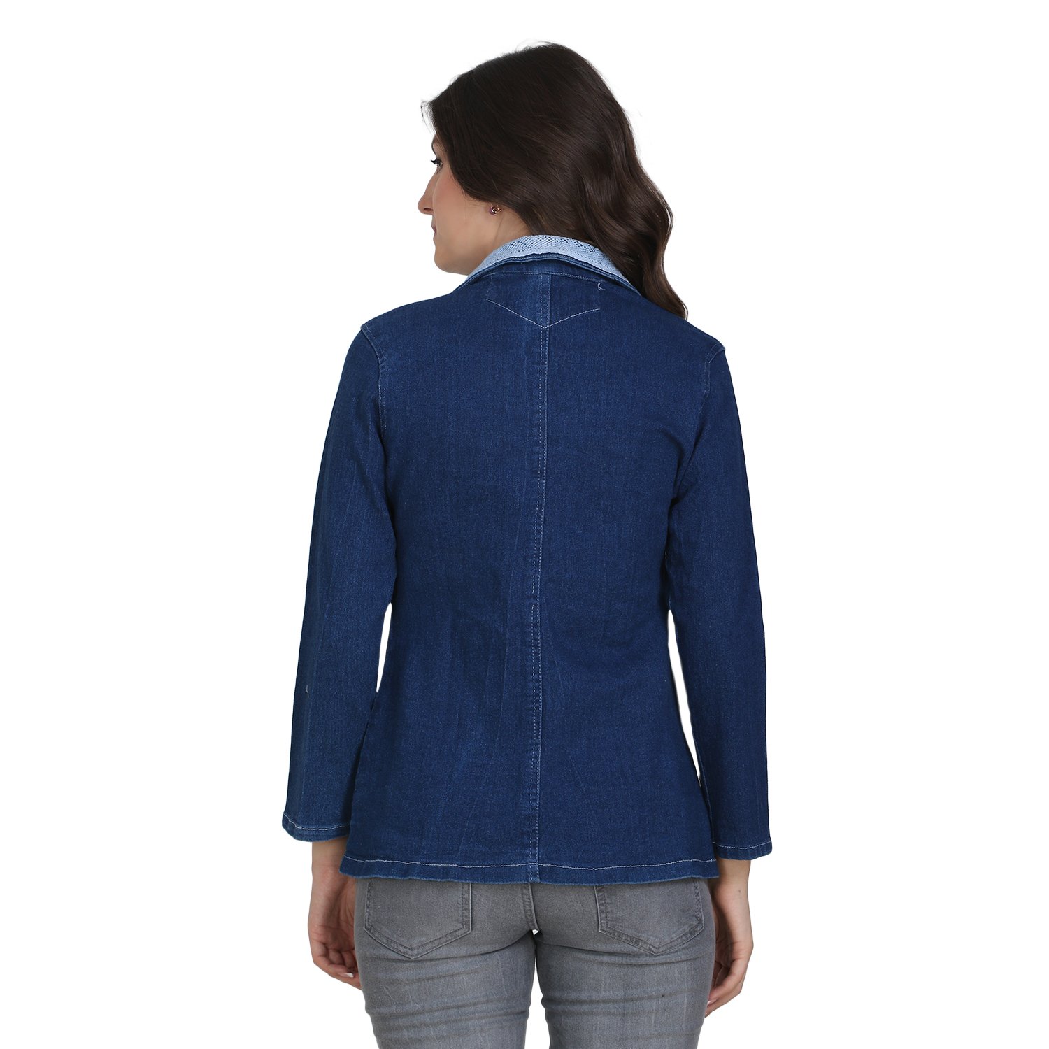 dimpy garments buynewtrend blue full sleeve denim blazer/jacket for women