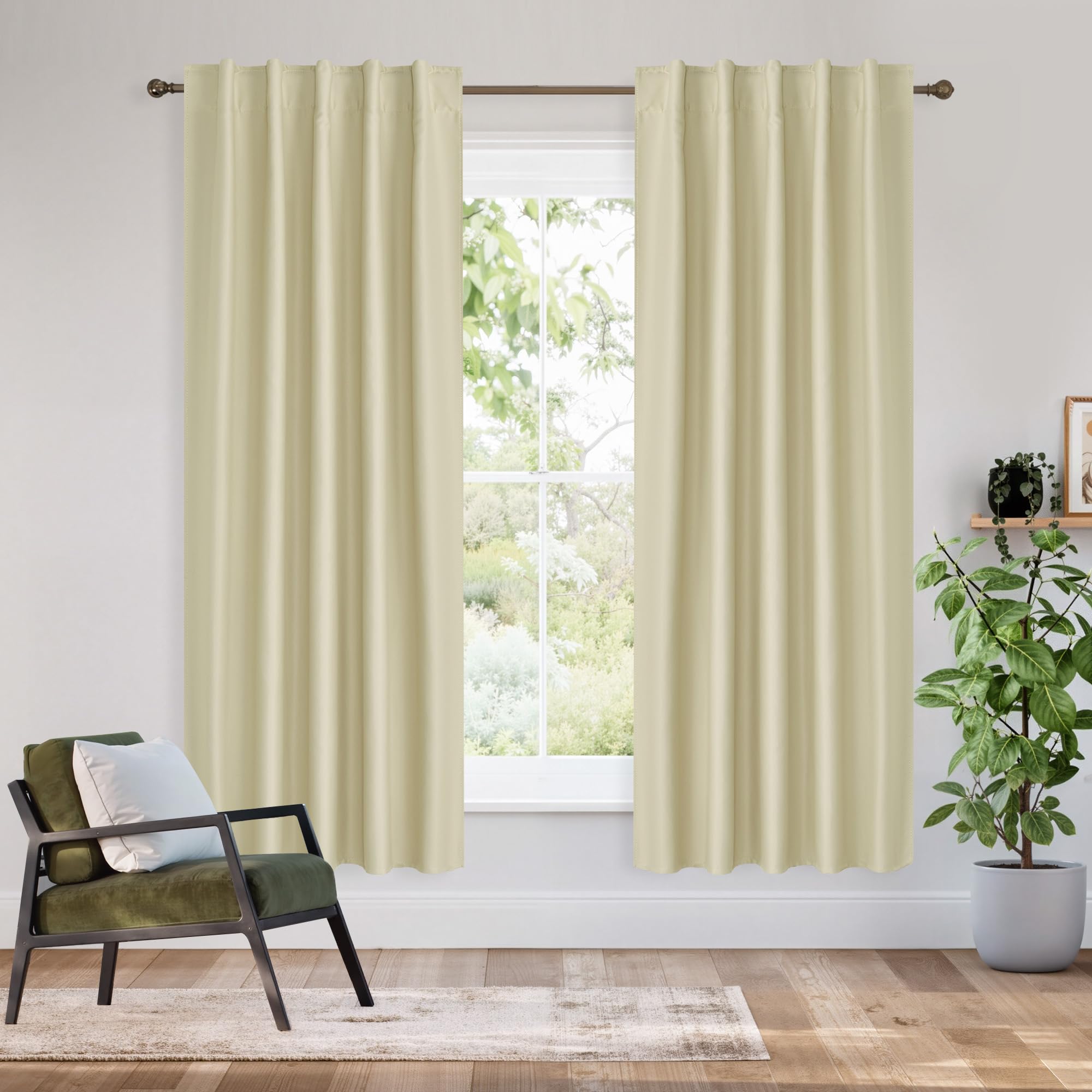 RYB HOME Bedroom Blackout Curtains 72 inches Long, 100% Blackout Thermal Insulated Noise Reducing Back Tab Curtains for Living Room Nursury, 42 inches Wide by 72 inches Long, Beige Image