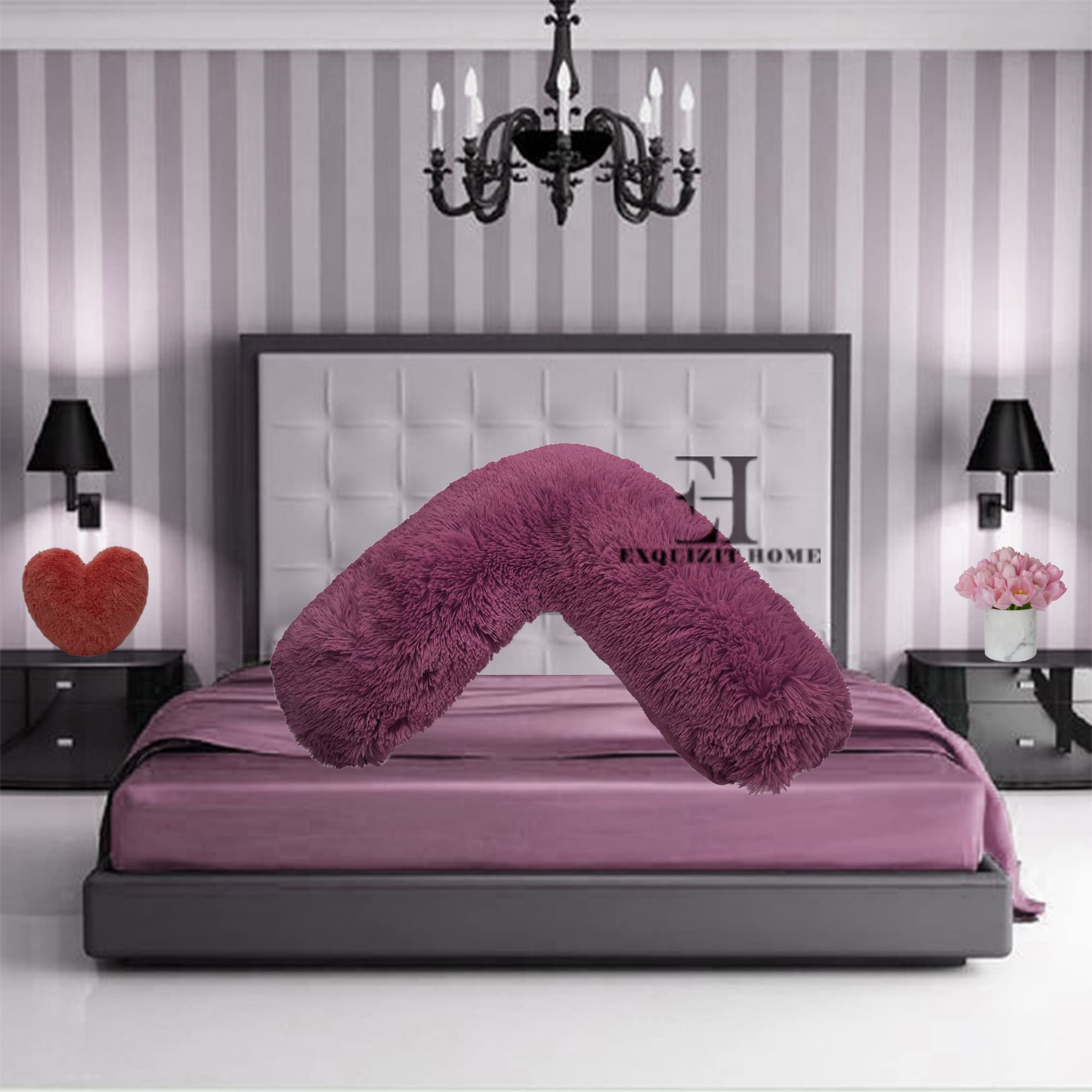 EXQUIZIT HOME® Fleece Pillowcase V Shaped Cover Only Teddy Cuddles Fleece Super Soft Pillow Case, Luxury Cosy Anti-Pill, Machine Washable (Colour: Plum) — image 1