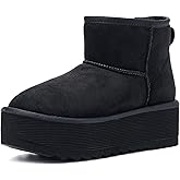 AUSLAND Women‘s Platform Mini Winter Ankle Classic Snow Boots Fleece Lined Warm Comfortable Anti-Slip Boots 9378
