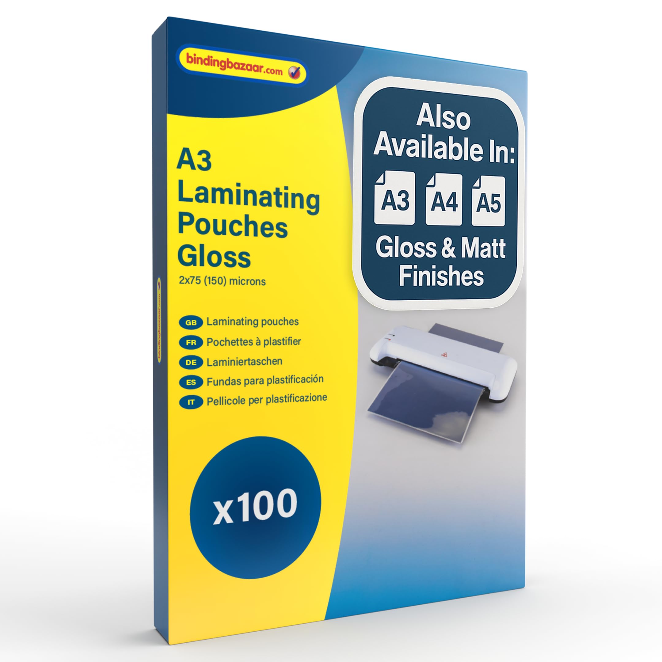 Binding Bazaar A3 Laminating Pouches, Gloss Finish, 150 Micron, 100 Laminating Sheets - Laminating Pouches to Enhance Your Words and Colours - Compatible with All Laminating Machines