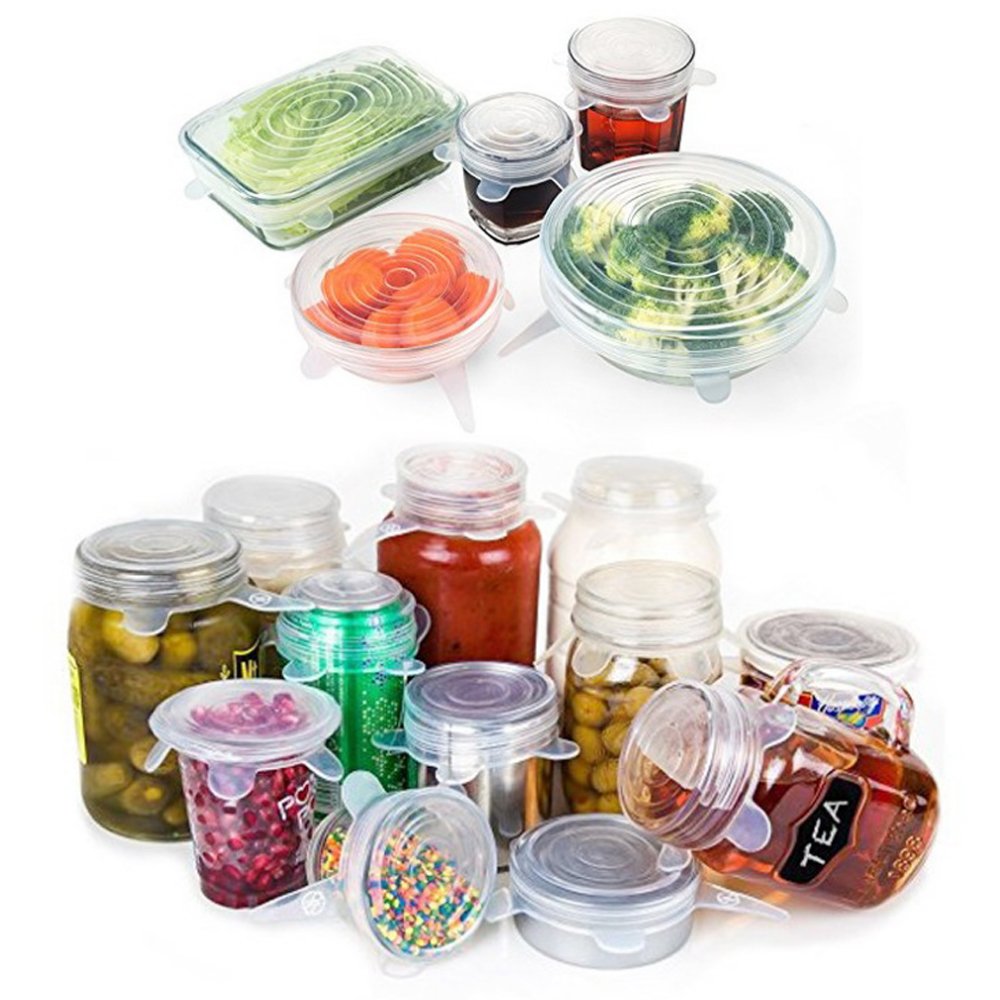 Denshine Silicone Stretch Lids 6 Pack Reusable Durable and Expandable Food Wrap Seal Covers Fit Various Sizes and Shapes of Containers for keep food fresh, Dishwasher and Freezer Safe