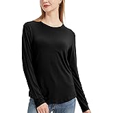 netdraw Women's Lightweight Bamboo Viscose T-Shirt Buttery Soft Curved Hem Long Sleeve Sleep Lounge Pajama Tops