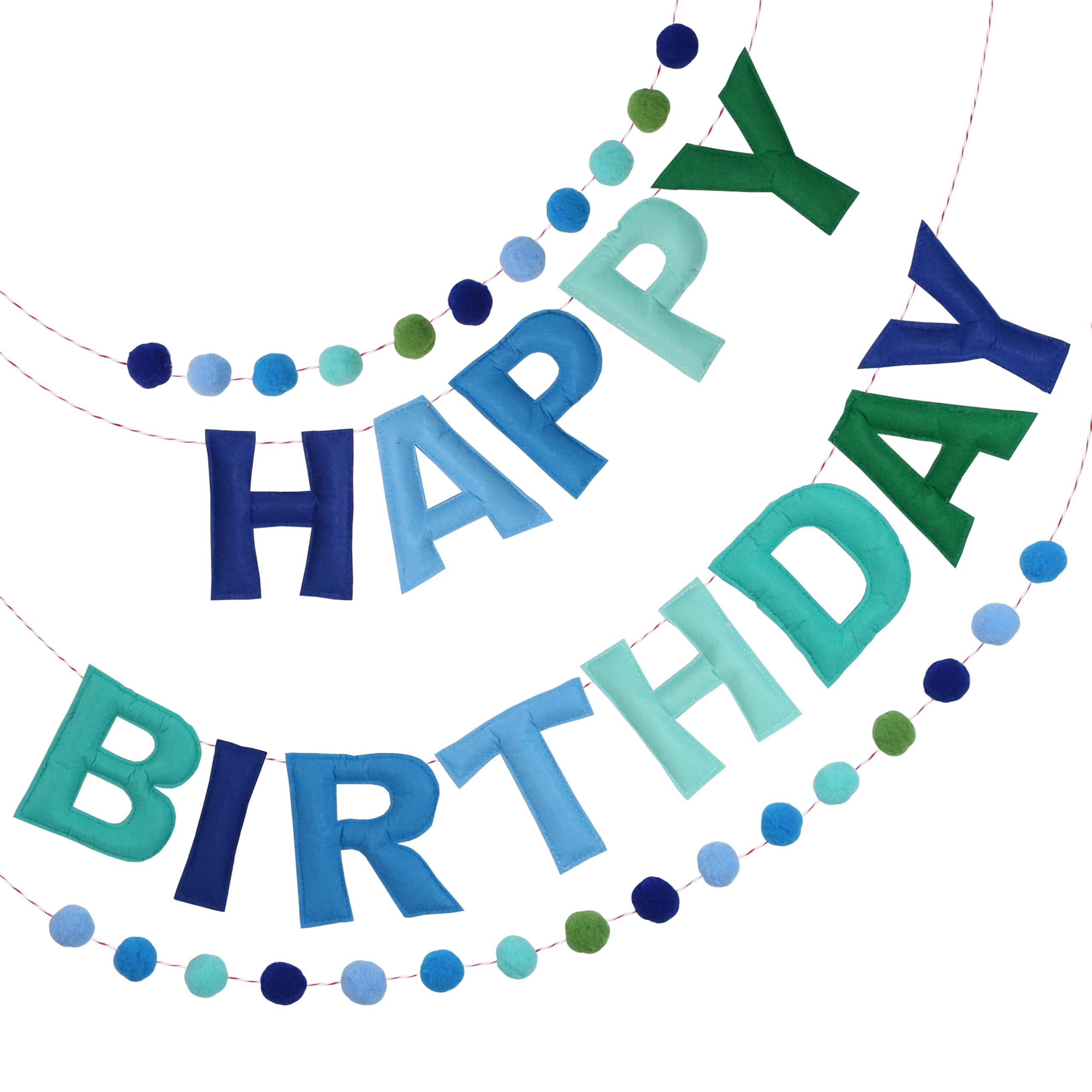 Photo 1 of 2 PCS Pre-Strung 3D Felt Happy Birthday Banner - Reusable Blue and Green Happy Birthday Decorations Sign,Handmade Wool Felt Ball Garland, Pom Pom Garland, Party Decor, Photo Prop