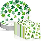 Happy St Patrick's Day Oval Paper Plates 11inch Shamrock Lucky Plates and Napkins, Disposable Green Party Decoration Heavy Duty Spring Holiday Dish Tray Supplies Gathering Picnic Tableware, 25 Guest