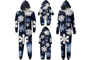Bwaydeg Family Christmas Pajamas Matching Sets,Onesie Long Sleeve Snowflake Print Hoodie Jumpsuit Soft Family Sleepwear Set