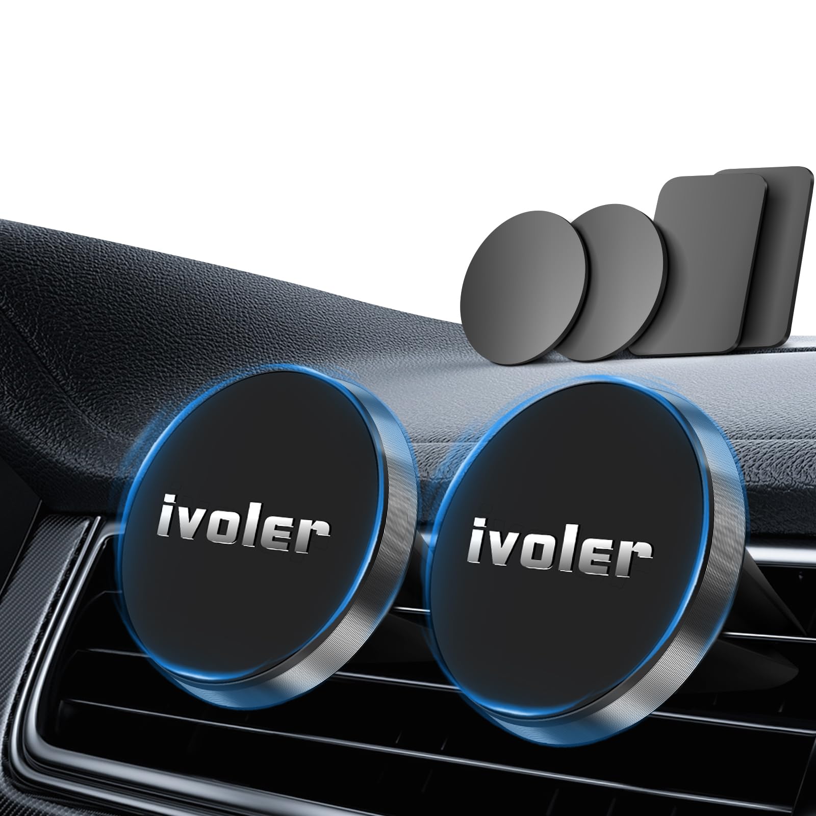 ivoler 2-Pack Car Phone Mount, Magnetic Phone Holder for Car Air Vent, Compatible with Smartphones, with 4 Metal Plates – Black