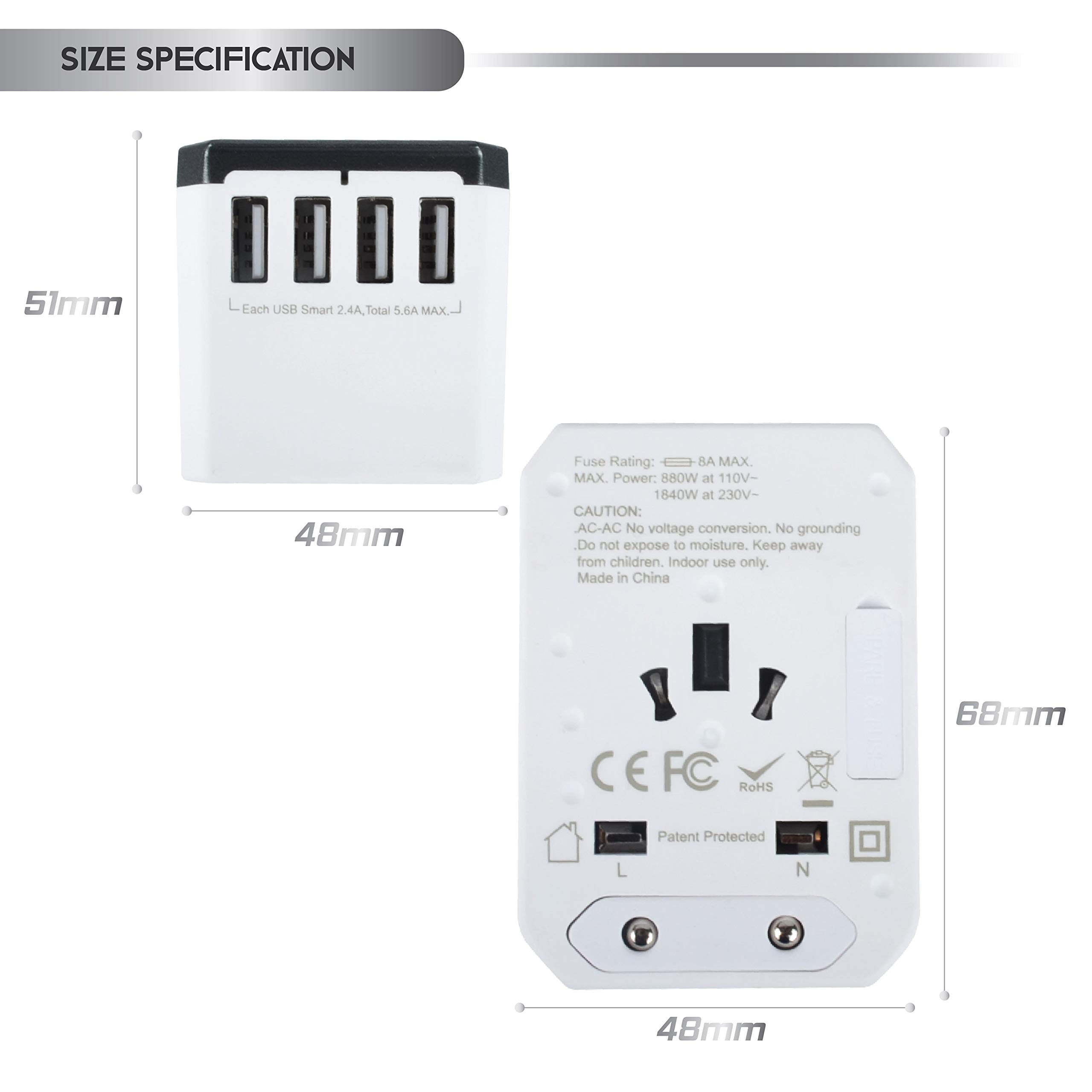 Power Plug Adapter - International Travel (w/5 USB Ports and USB Type C)- Work 150+ Countries - 220 Volt Adapter - Travel Adapter - Type C A G I A/C - UK Japan China EU Europe European