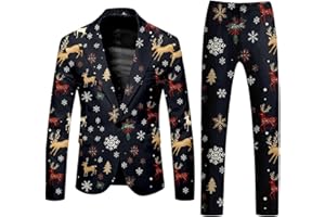 Christmas Suit for Men 2 Piece Print Blazer Jacket and Pants with Xmas Design for Holiday Party and Festive Events