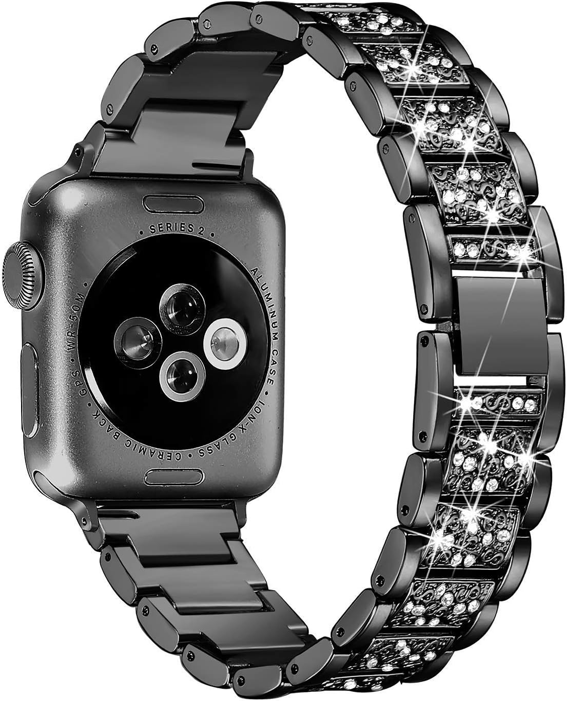 Myada Compatible for Apple Watch Strap 44mm iWatch Straps 42mm Women Diamond Rhinestone Glitter Wrist Strap Metal Bracelet Wristband Replacement Strap for iWatch Series SE 6/5/4/3/2/1 44mm/42mm