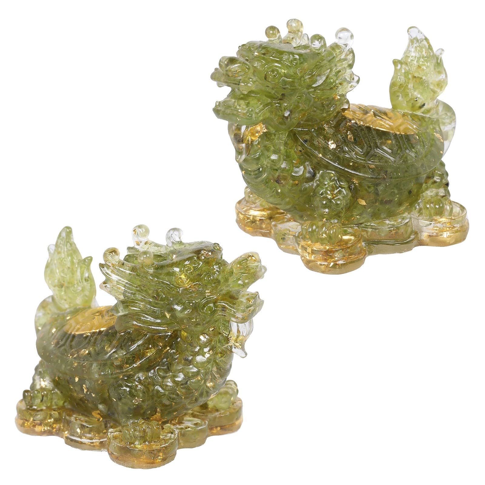 KYEYGWO Pack of 2 Dragon Turtle Crystal Statue Resin Animal Figures Collectible Figurine Feng Shui Ornament for Prosperity Wealth Good Luck, Peridot