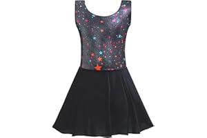 TENVDA Girls Ballet Leotards with Skirt Sparkly Sleeveless Gymnastics Dance Dresses Outfit (Toddler/Little Kid/Big Kids)