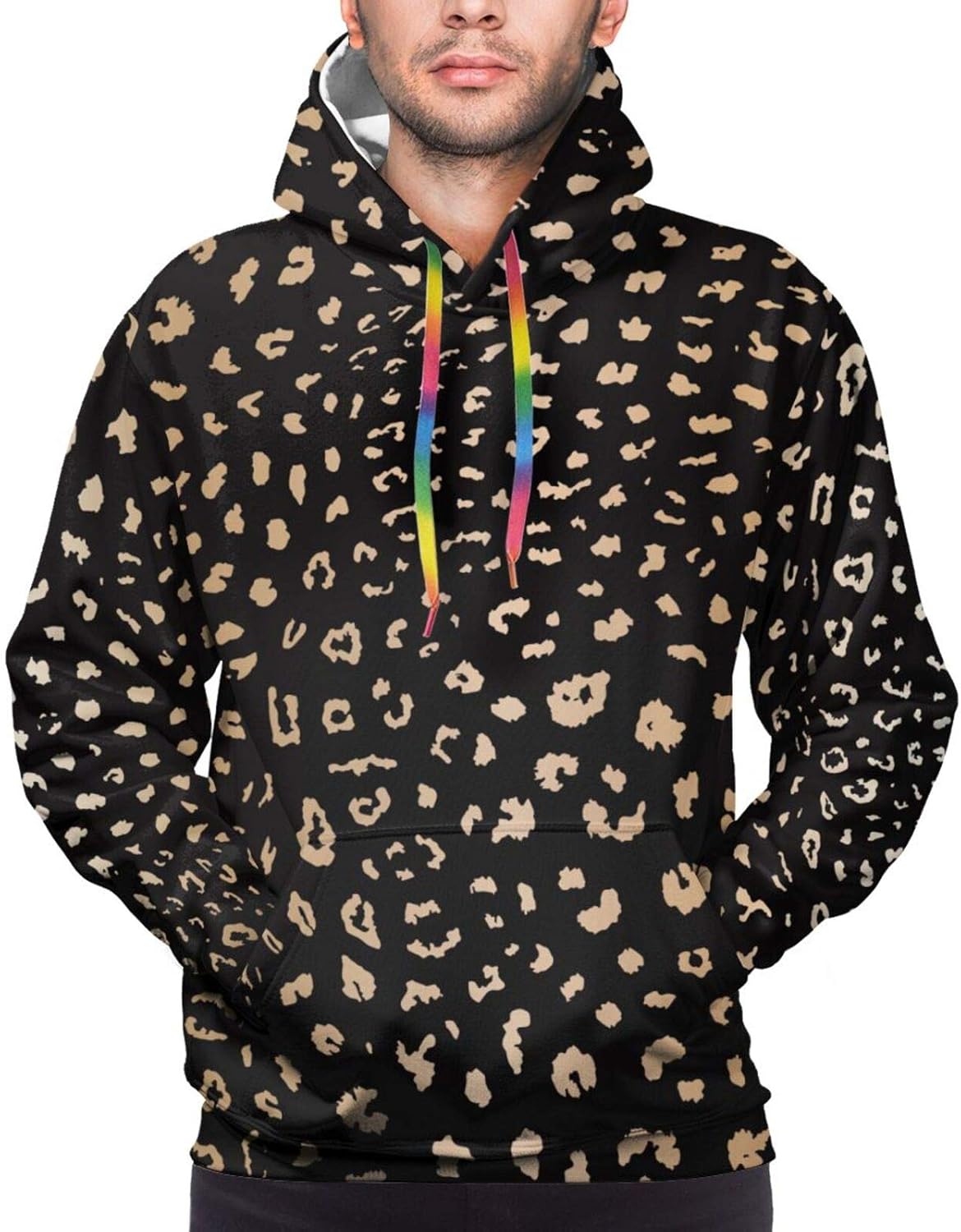 Realistic Leopard Print Animal Skin Men's Hoodie,Casual Comfortable