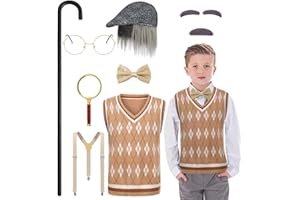 ZFQI Old Man Costume Kids Boys 100 Days of School Costume Grandpa Costume Outfit Old Person Dress Up Accessories