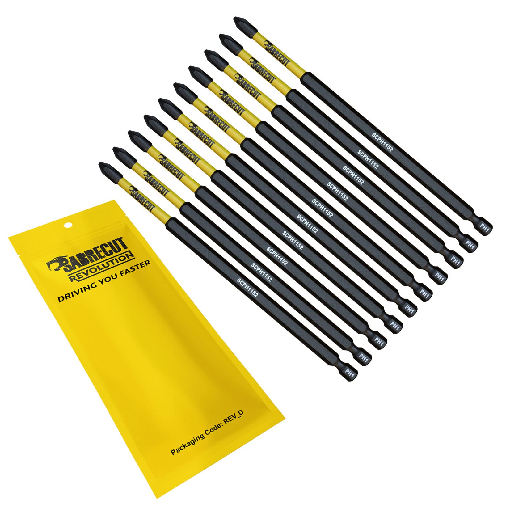 10 x SabreCut SCPH1152_10 152mm PH1 Magnetic Impact Screwdriver Driver Bits Set Phillips Heavy Duty