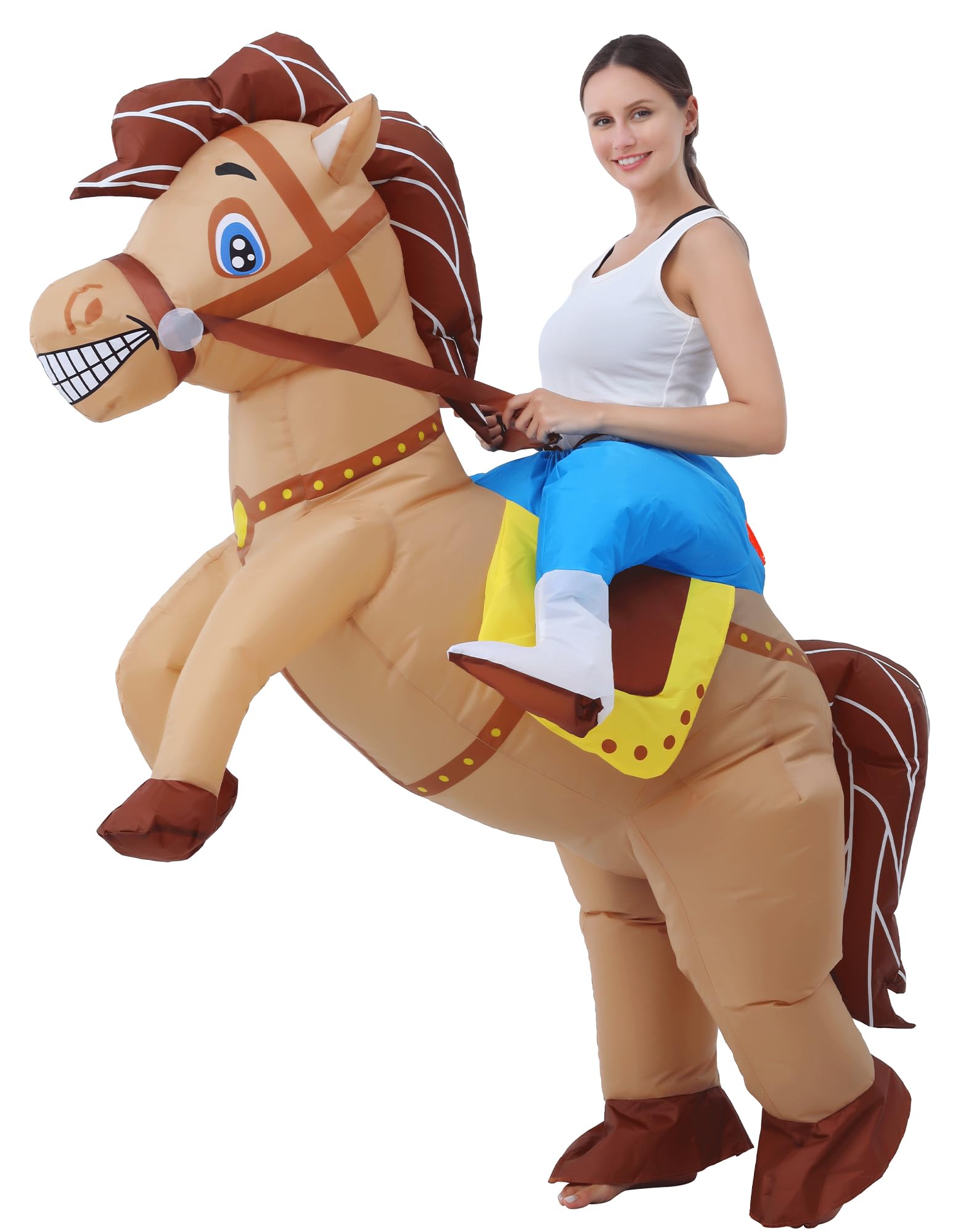 Photo 1 of JOYBRO Inflatable Costume Adult, Horse Costume, Funny Cowboy Ride on Horse Suit, Blow up Costumes for Halloween, Masquerade, Carnival, Fasching, Theme Parties, Cosplay, One Size 150–190cm