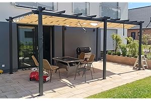 PURPLE LEAF 12' X 18' Outdoor Retractable Aluminum Pergola with Sun Shade Canopy Patio Metal Porch Garden Pavilion Grill Gazebo Modern Backyard Grape Trellis Pergola, Beige