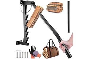 Meyoppm Wall Mounted Firewood Splitter with Extended Handle, Manual Kindling Splitter Wall Mounted for Soft Wood, Portable Log Splitter for Indoor and Outdor Use