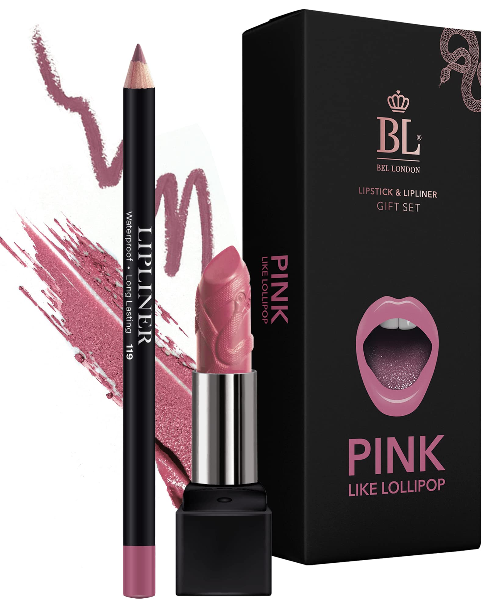 BL Color Matched Pink Lip Liner & Lipstick Set - Full-Coverage Argan Long Lasting Lipstick and Lip Liner Set With Natural Oils for Nourishment, Hydration, & Protection