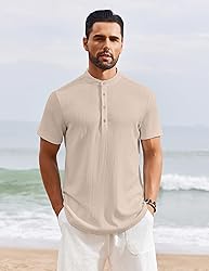 COOFANDY Men's Beach Henley Shirt Short Sleeve