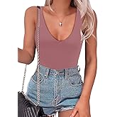 SAUNGKUAI Women's Bodysuit Plunge Deep V Neck Backless Sleeveless Going Out Tank Tops Thong Body Suits Leopard