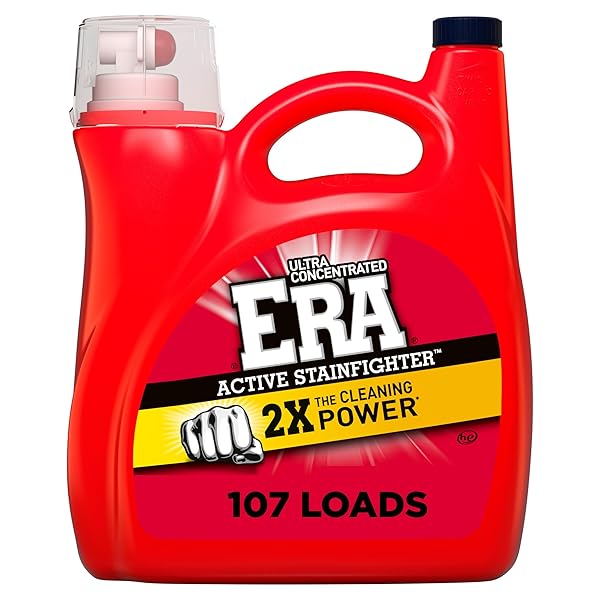 ERA 2X ULTRA ACTIVE STAINFIGHTER FORMULA LIQUID LAUNDRY DETERGENT 154 FL OZ, 107 LOADS STAIN FIGHTER LAUNDRY DETERGENT FOR DEEP STAIN REMOVAL TOUGH ON STAINS FIGHTER HIGH EFFICIENCY