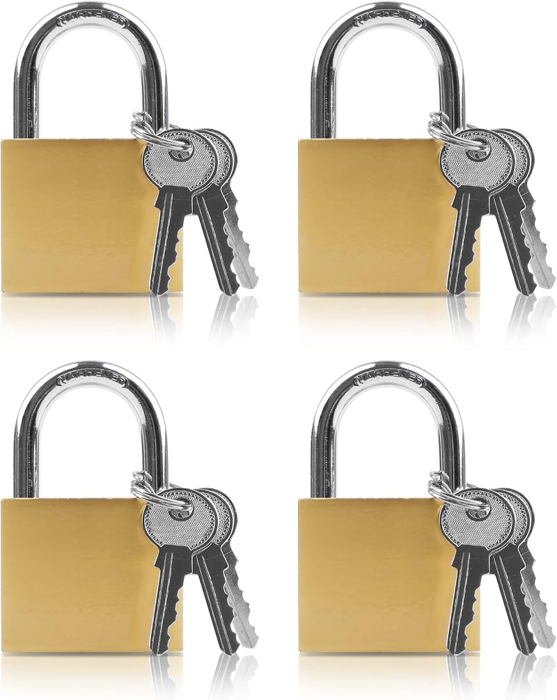Lamondre 4 Padlocks 32mm Small Keyed Alike for Gym Locker Travel Bags Cabinets